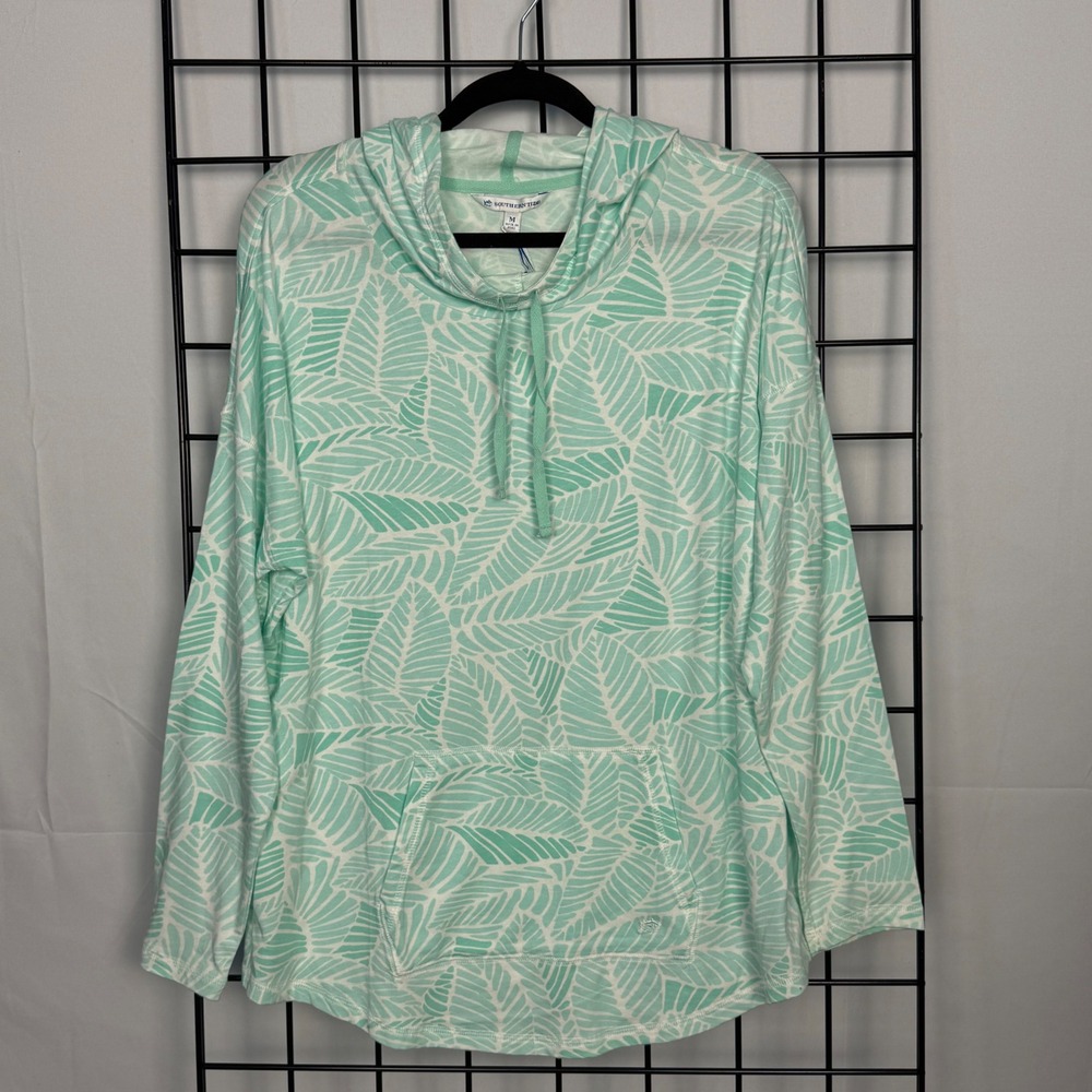 NWT Southern Tide Hoodie Womens Medium Green Leaf Print Lightweight Pullover